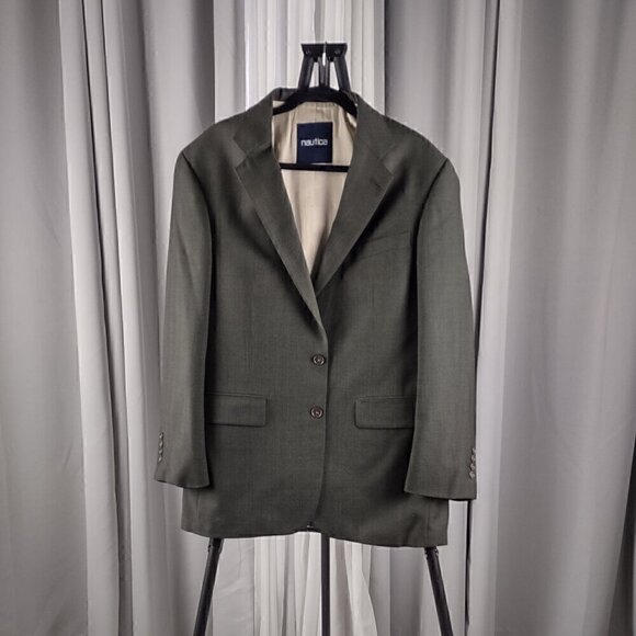 Nautica Men's Sport 100% Wool Green Suit Jacket, Blazer Sport Coat Size 42R - Picture 1 of 14